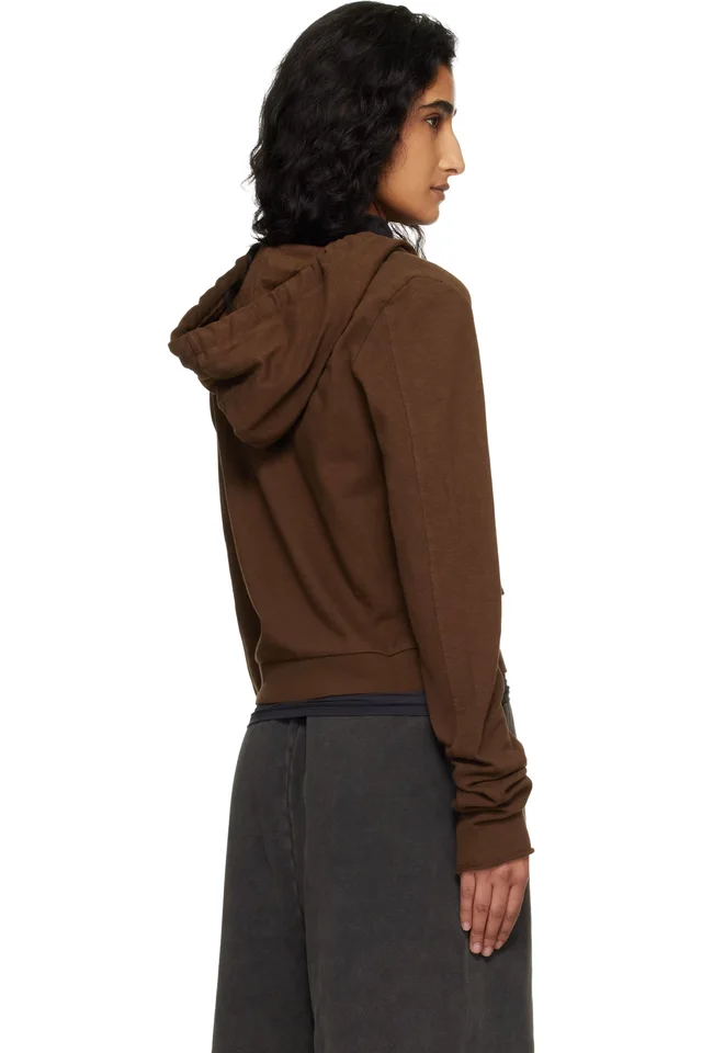 Entire Studios Brown Lightweight Cropped Zip Up Hoodie, photo 3 of 4 from SSENSE