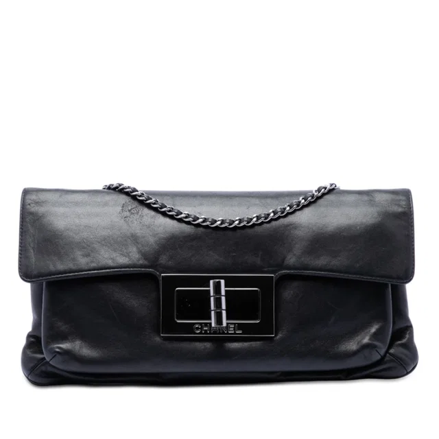 Black Chanel Lambskin Giant Mademoiselle Turnlock Flap Shoulder Bag in Black Lambskin from Designer Revival