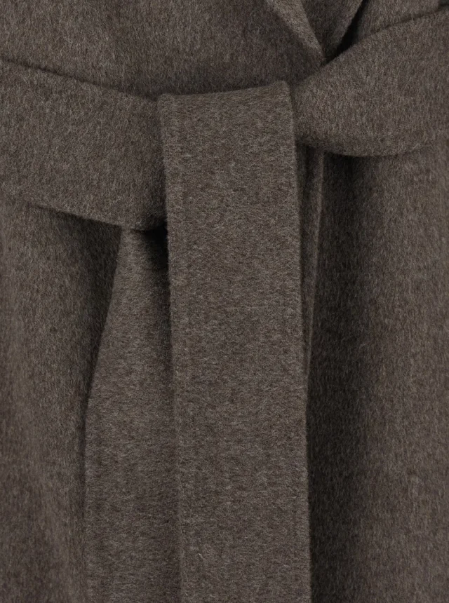 's maxmara 'Luna' Brown Coat with Notched Revers and Belt on the Front in Wool for Women in Brown 100% Virgin Wool, photo 4 of 5 from Gaudenzi Boutique