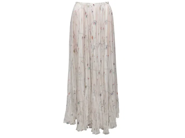 White & Multicolor Chanel Silk Skiing Print Maxi Skirt Size FR 36 in White Silk from Designer Revival