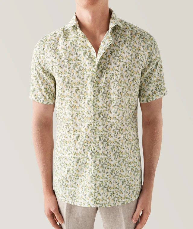 Eton Contemporary-Fit Banana Print Linen Short Sleeve Shirt in Green Linen & Linen Blends, photo 2 of 6 from Harry Rosen