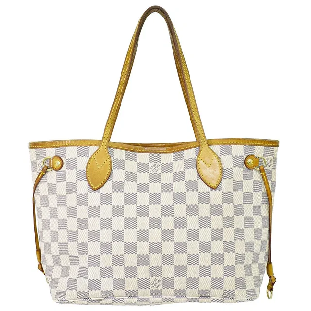 LV Vintage Shape Neverfull PM Damier Azur Tote Bag White Gray in White Coated canvas from The Reluxe