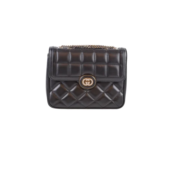 Gucci GG Deco Shoulder Bag Black in Black Lambskin from The Purse Affair