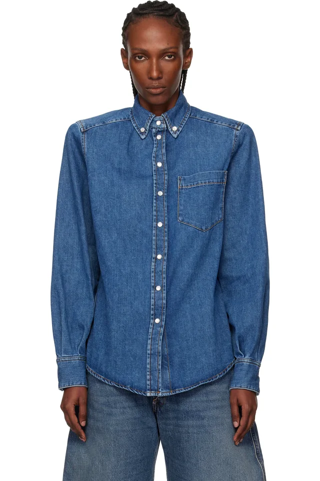 Mugler Blue Denim Power Shirt, image 1 of 1 from SSENSE