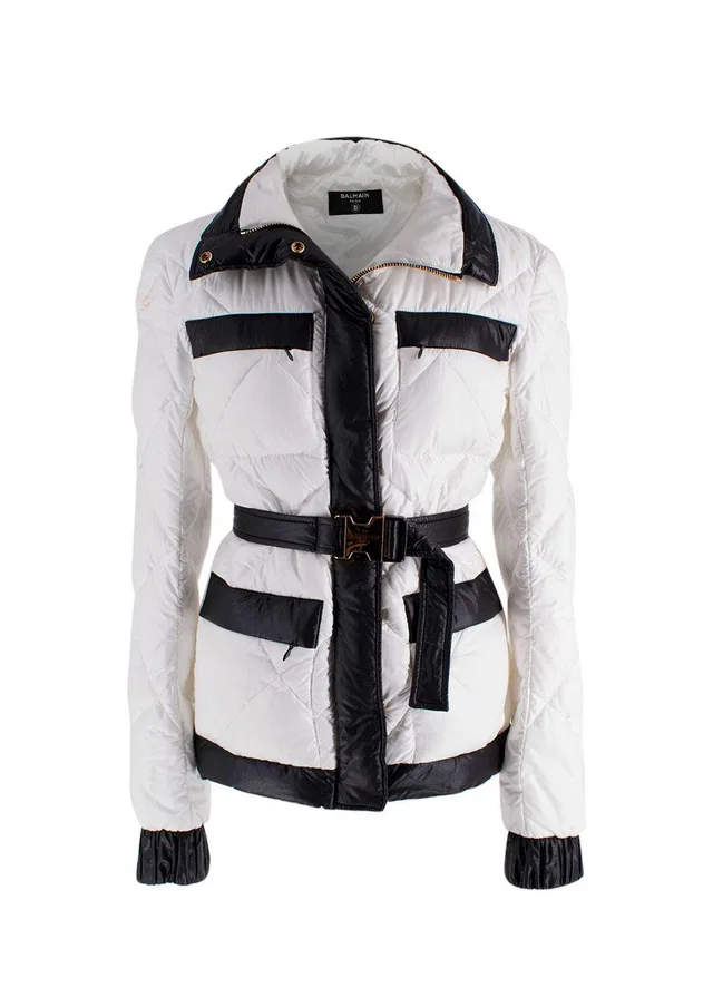 Balmain Black and White Belted Puffer Jacket in Black from HEWI