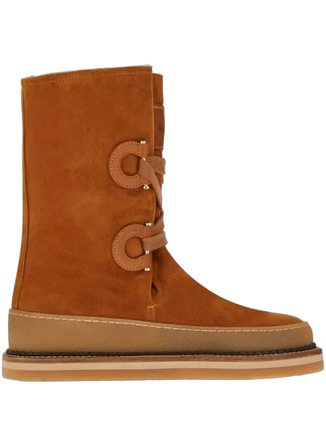 Ferragamo Suede Calf-Length Boot — Brown in Brown, image 1 of 1 from italist