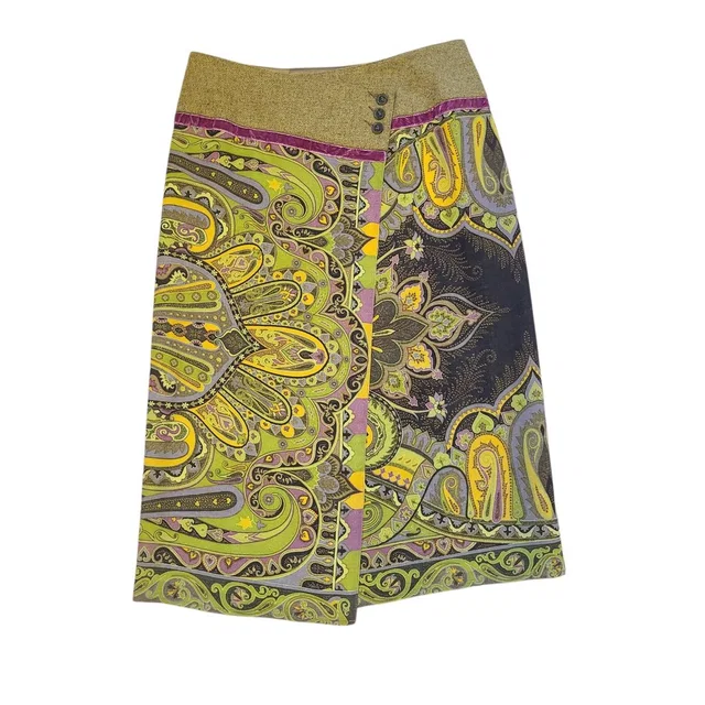Etro Milano 100% Wool Paisley Wrap Midi Skirt Green Purple It 42 Italy Luxury in green|purple Wool from Poshmark