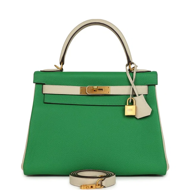 Hermès Special Order (HSS) Kelly Retourne 28 Bambou, Craie Togo Brushed Gold Hardware in White Togo leather from Madison Avenue Couture