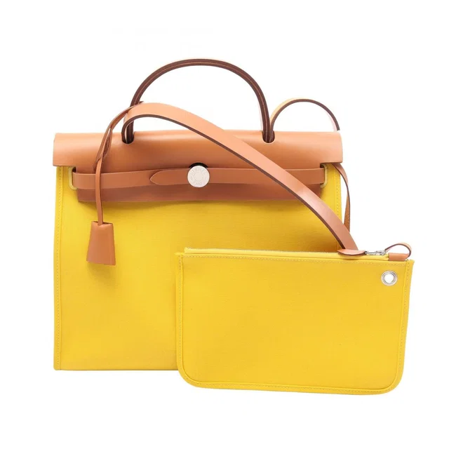 Hermès Handbag Herbag Zip PM 2-Way Jo Nunapur Canvas Leather Natural in Beige Canvas from The Reluxe