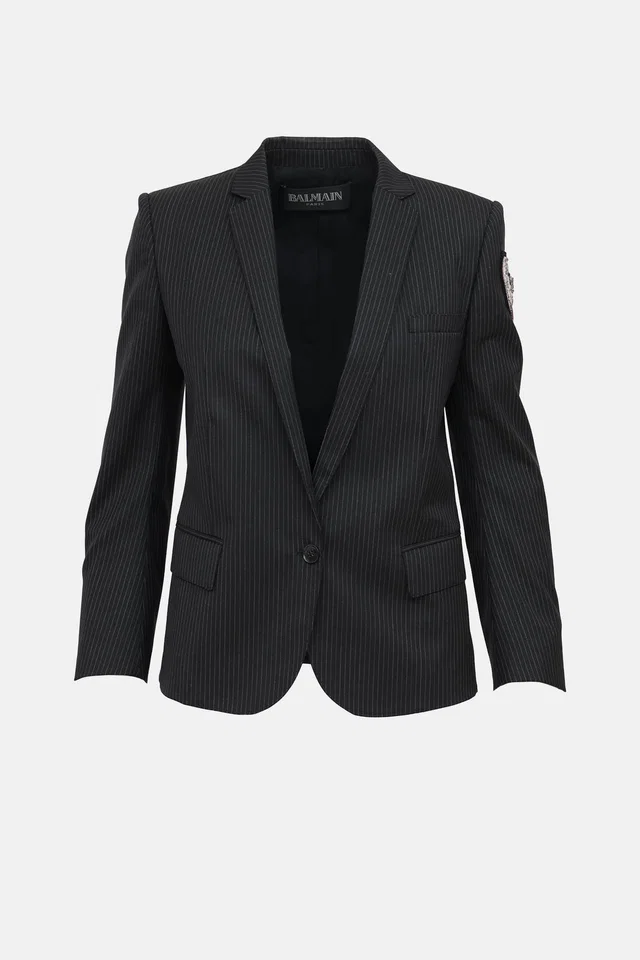 Balmain C. 2011 Pinstripe Patch Blazer in Wool from VSP Consignment
