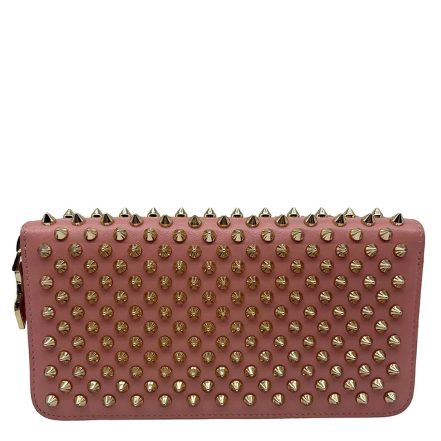 Christian Louboutin Panettone Spikes Leather Zip Around Wallet Light Pink in Pink Leather from Dallas Designer Handbags