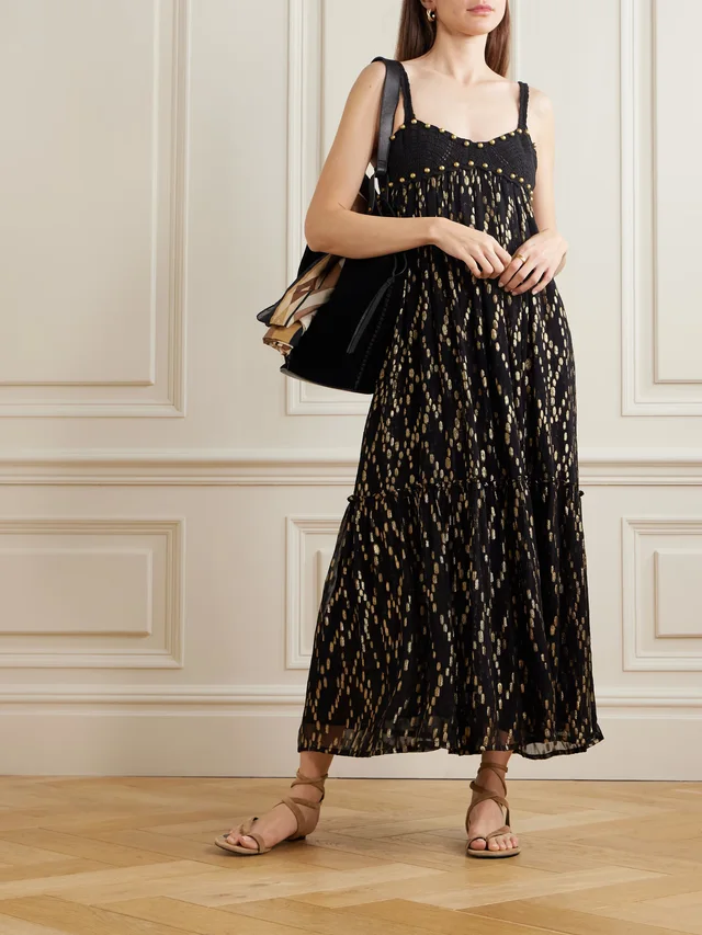 ALIX OF BOHEMIA Victoria Twilight Mist embellished crotchet-trimmed fil coupé-voile midi dress in Black, photo 2 of 2 from NET-A-PORTER (Canada)