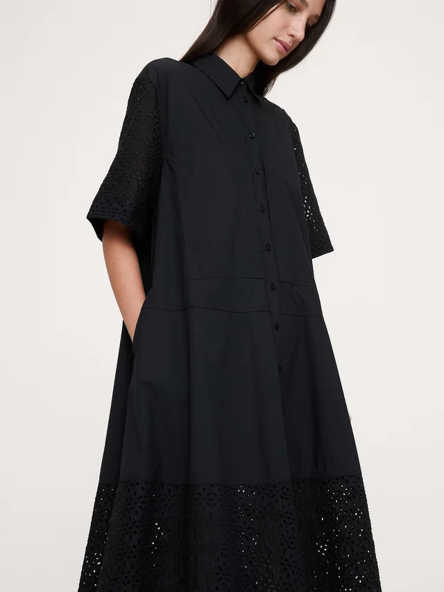 Banana Republic Eyelet Trapeze Maxi Shirt Dress in Black with Embroidery, photo 4 of 5 from Banana Republic (Canada)