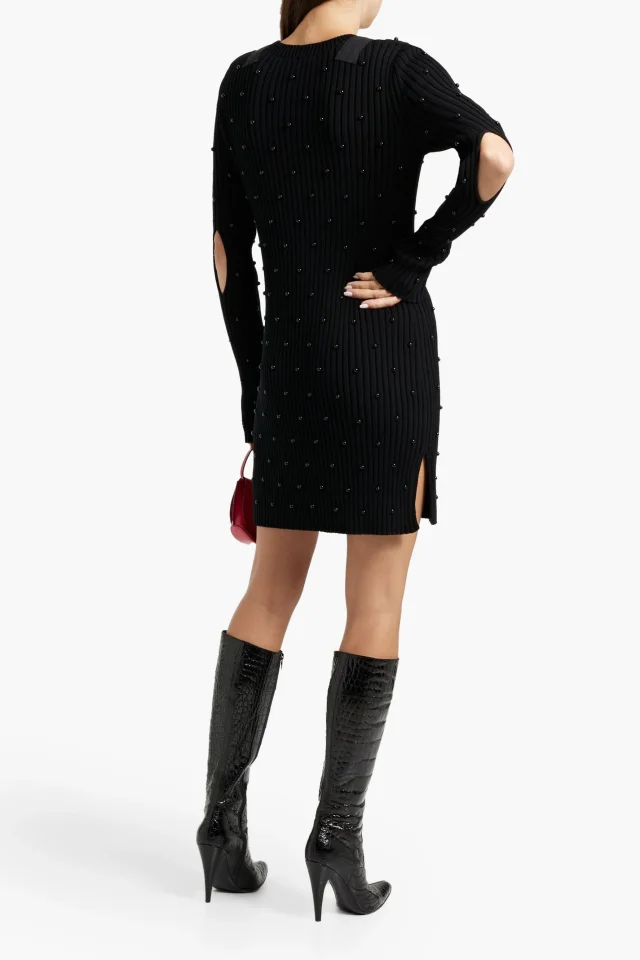Helmut Lang Embellished Ribbed Cotton-Blend Cutout Mini Dress in Black, photo 3 of 4 from THE OUTNET