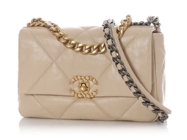 Chanel Small Beige Quilted Calfskin 19 Flap in Beige Calfskin from Ann's Fabulous Finds, photo 3 of 10