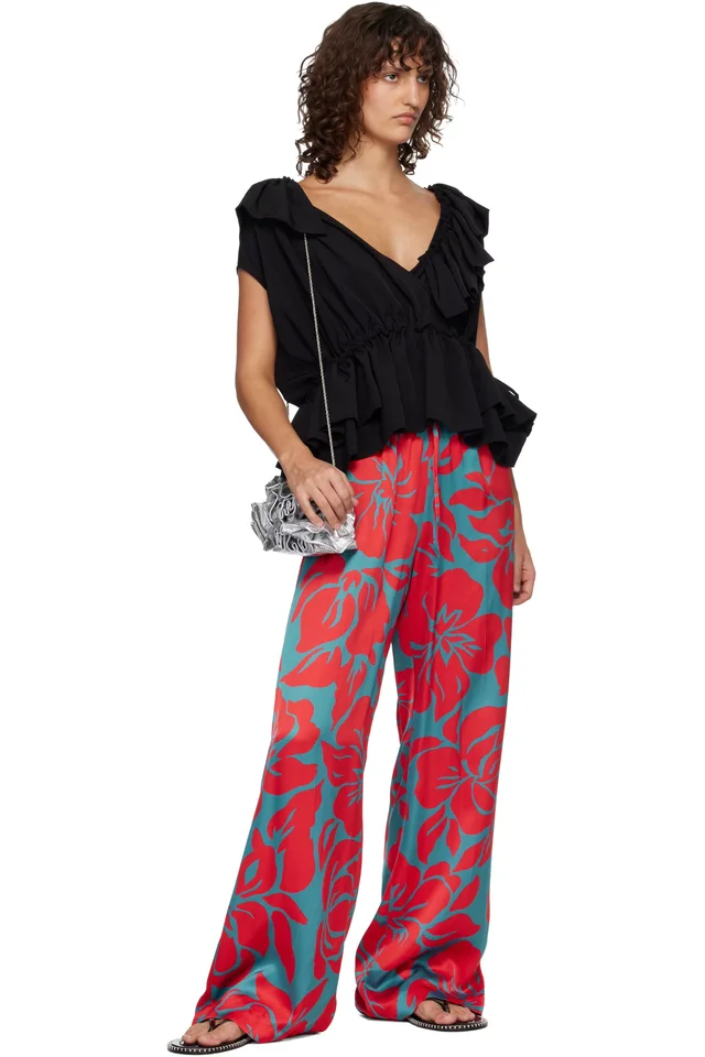 Dries Van Noten Red & Blue Elasticated Trousers, photo 4 of 4 from SSENSE