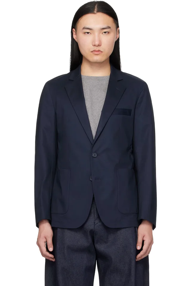 Hugo Navy Slim-Fit Stretch Cotton Blazer, image 1 of 1 from SSENSE