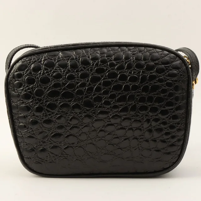 Ferragamo Croco-Embossed Vara Plate Shoulder Bag Black in Black Leather from VINTAGE QOO TOKYO, photo 2 of 13