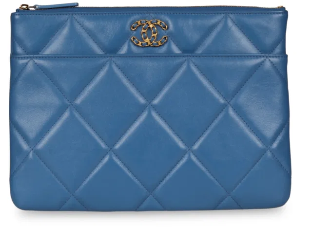 Chanel 19 Bright Blue Leather Flap Clutch in Blue Leather from HEWI