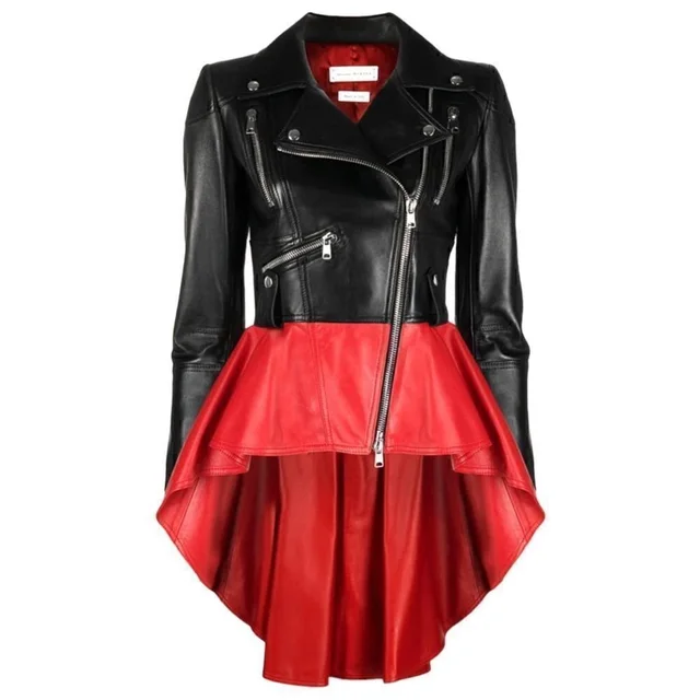 Alexander McQueen Two Tone Leather Stunning Peplum Biker Jacket |Size: 44 It in black|red Leather from Poshmark