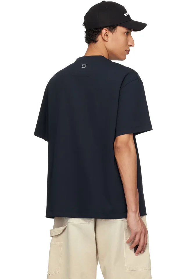 WOOYOUNGMI Navy Logo T-shirt, photo 3 of 4 from SSENSE
