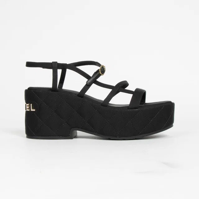 Chanel 23C Black Cloth Platform Sandals - Size 38 in Black from Labellov
