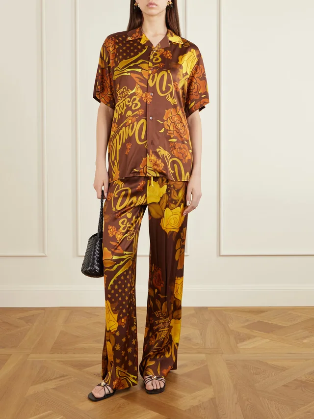DONDE ESTEBAN Veranera printed satin wide-leg pants in Brown, photo 2 of 2 from NET-A-PORTER (Canada)