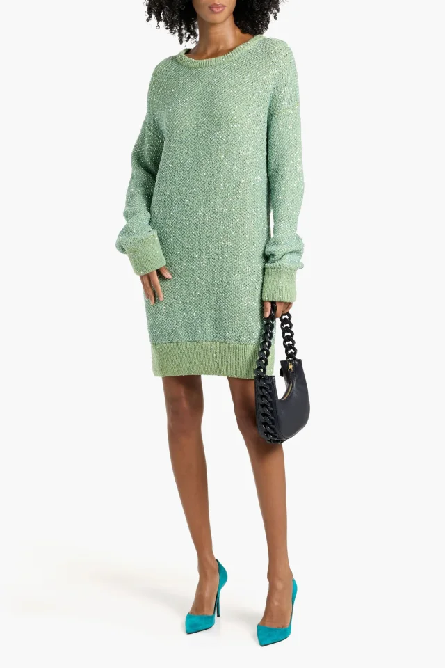 Stella McCartney Sequin-Embellished Wool-Blend Mini Dress in Green, photo 2 of 4 from THE OUTNET
