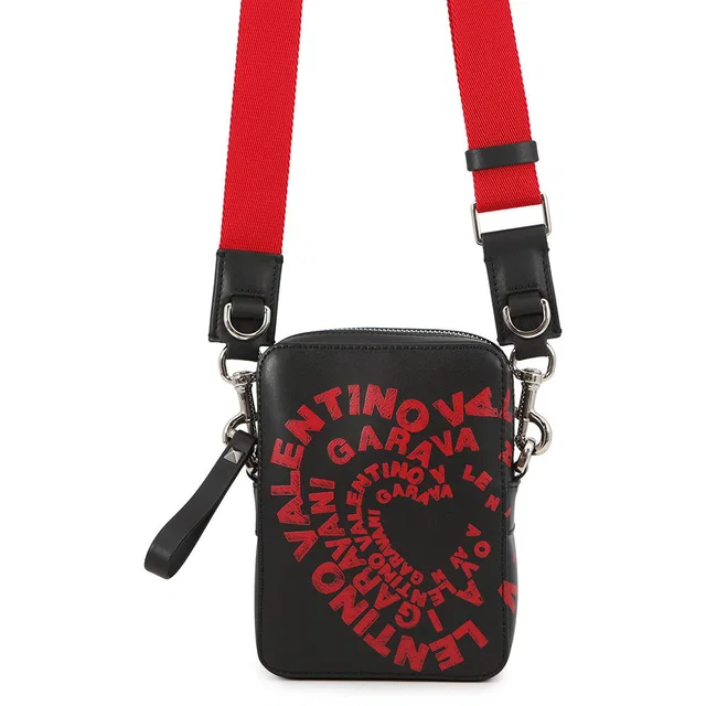 Valentino Garavani Logo Graffiti Shoulder Bag Black/Red Leather in Black Leather from GALLERY RARE