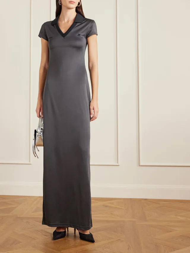 COURRÈGES Embroidered jersey maxi dress in Grey, photo 2 of 2 from NET-A-PORTER (Canada)
