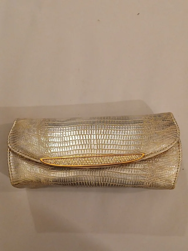 Judith Leiber Metallic Gold Lizzard Embossed Leather Crystal Evening Clutch in neutral|brown|gold Leather from Poshmark
