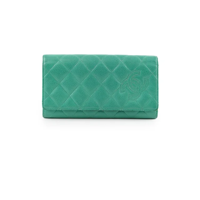 Chanel Caviar Long Wallet in Green Caviar leather from The Purse Affair