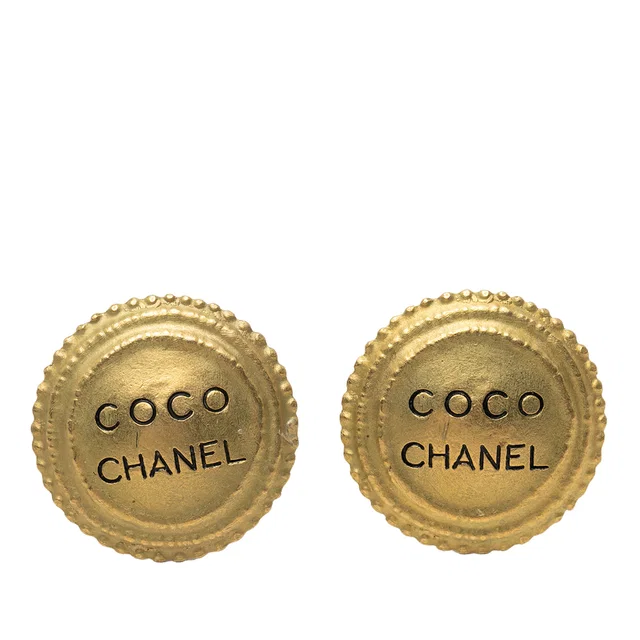 Gold Chanel Gold Plated Coco Round Clip On Earrings in Gold from Designer Revival