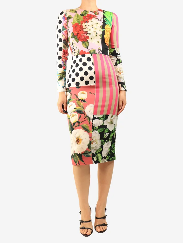 Dolce & Gabbana Multicolour floral patchwork midi dress - size UK 8 from Sign of the Times