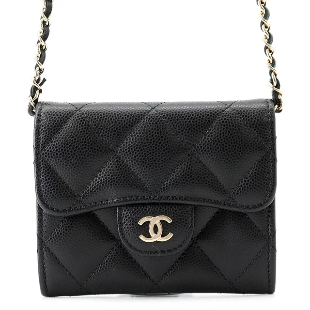 Chanel Matelasse Compact Chain Wallet BlackAP0238-B10583-C3906 Caviar Leather in Caviar leather from GALLERY RARE