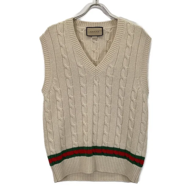 Gucci White Line Knit Vest in White Cashmere from The Reluxe