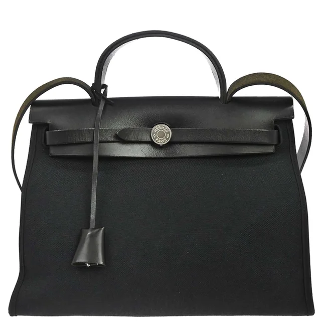 Hermès Black Toile Officier Herbag Zip PM 2way Shoulder Handbag in Black Leather from AMORE Vintage Tokyo