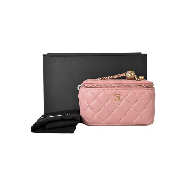 Chanel Pink Lambskin Vanity Box Bag with Pearl Crush in Pink Lambskin from Luxury Promise
