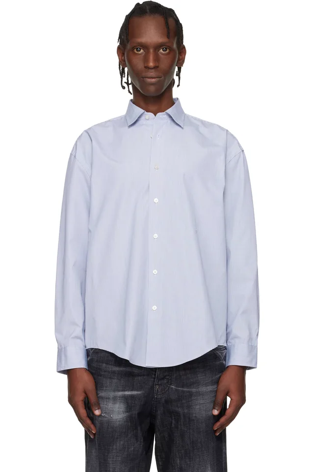 BOSS Navy Striped Relaxed-Fit Shirt, image 1 of 1 from SSENSE
