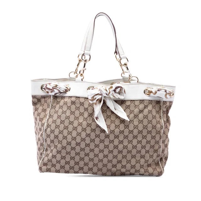 White Gucci Large GG Canvas Positano Tote in White Canvas from Designer Revival