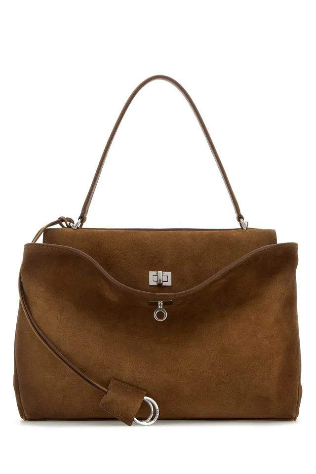 Balenciaga Handle Top Bag — Brown T Domesticated Calf Le in Brown Suede from HEWI