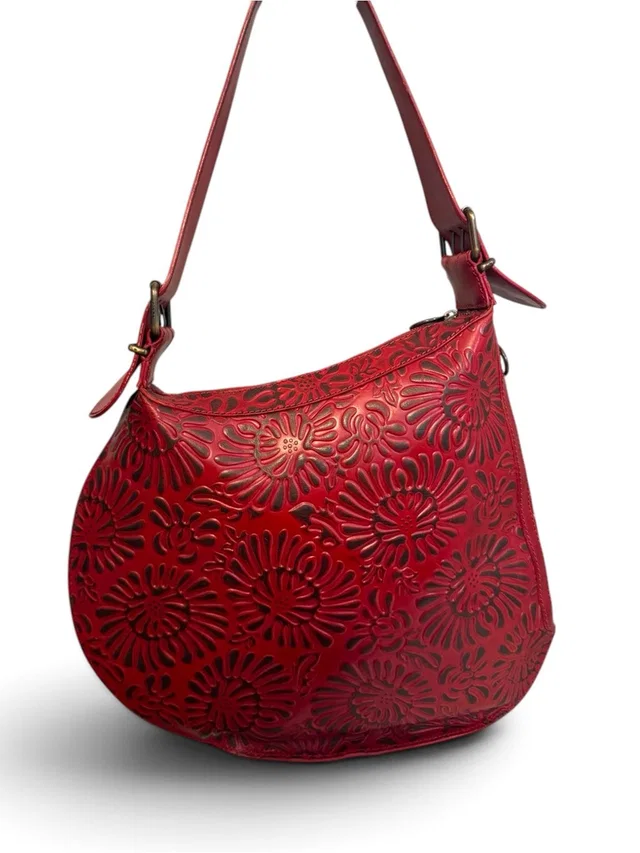 Fendi Vintage Red Embossed Floral Leather Oyster Hobo Shoulder Bag in red Leather from Poshmark