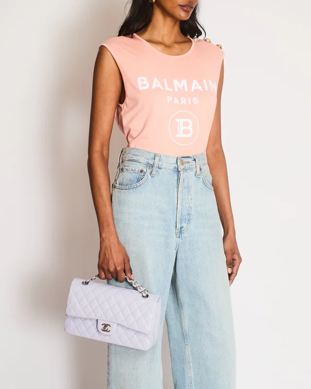 Balmain Sleveless Peach Logo Vest Top with Gold Button Detail Size XS (UK 6) in Gold from Sellier