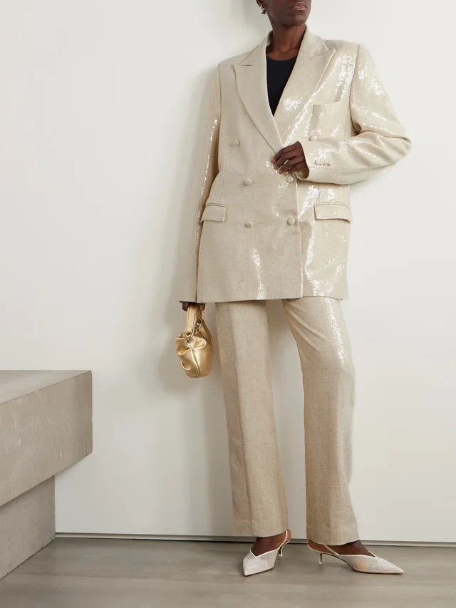 DIMA AYAD Sequined canvas straight-leg pants in Beige, photo 2 of 2 from NET-A-PORTER (Canada)