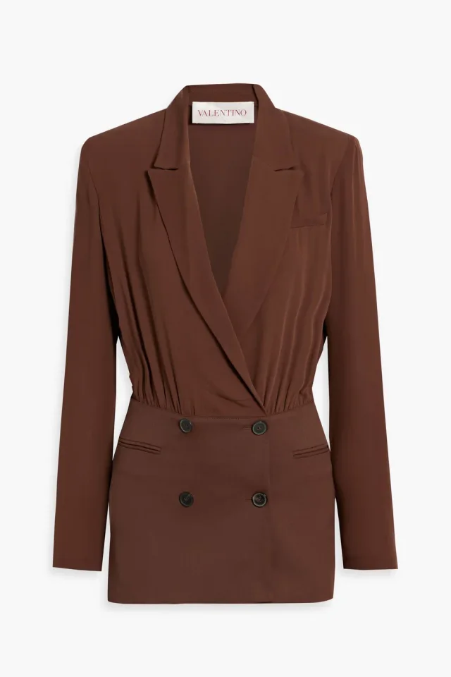 Valentino Garavani Double-Breasted Silk-Twill and Wool-Blend Blazer in Brown, photo 5 of 8 from THE OUTNET