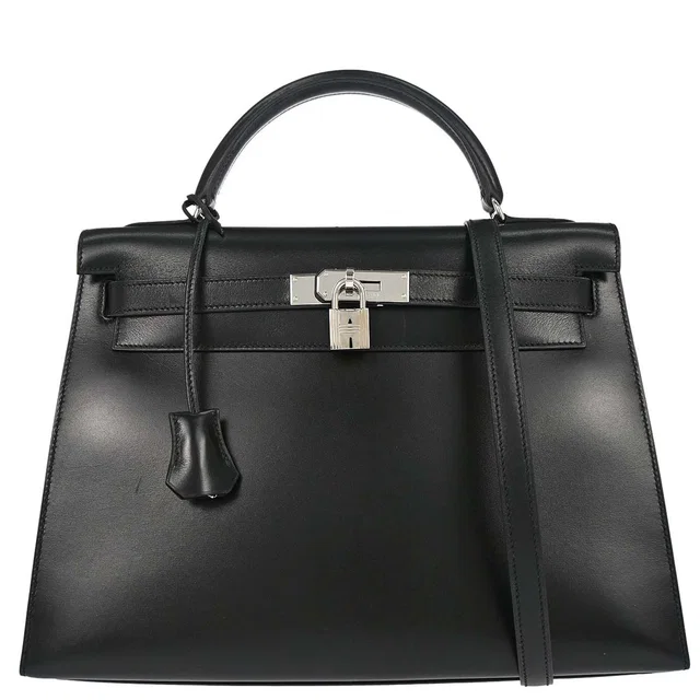 Hermès Black Box Calf Kelly 32 Sellier 2way Shoulder Handbag in Black Box leather from AMORE Vintage Tokyo