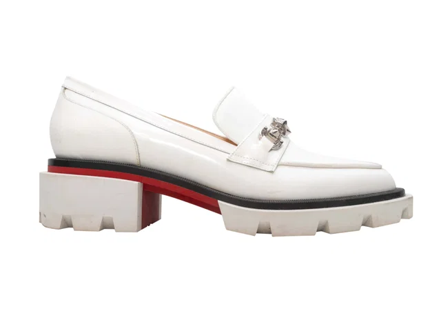 White Christian Louboutin Platform Leather Loafers Size 40 in White Leather from Designer Revival