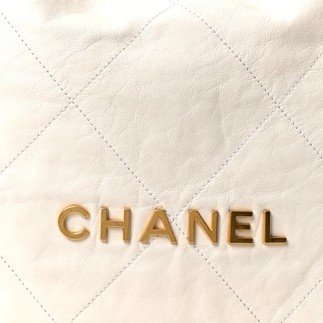 Shiny Calfskin Quilted Chanel 22 White in White Calfskin from FASHIONPHILE, photo 9 of 11