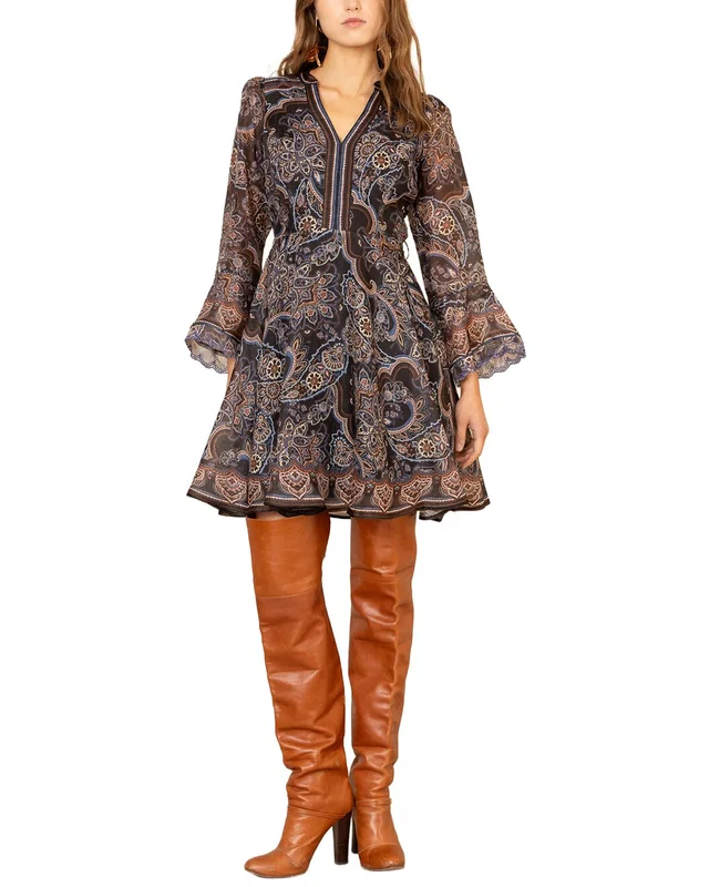 Hale Bob Artemis Long Sleeve Silk & Linen-Blend Mini Dress, image 1 of 1 from Rue La La