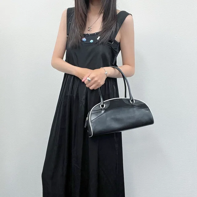 Prada Archive Bowling Bag Leather Black Silver Vintage in Black Leather from The Reluxe